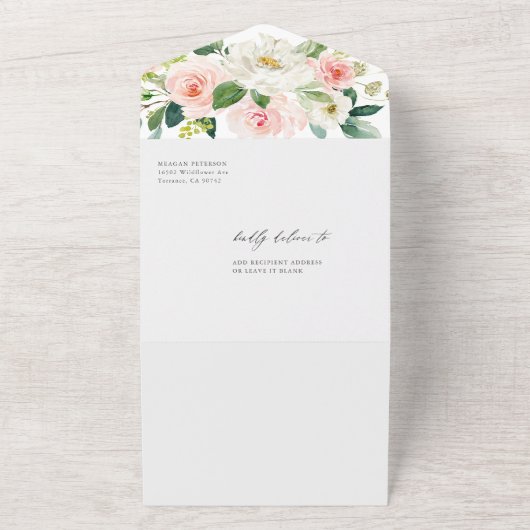 エレガント赤面フローラブライダルシャワー オールインワン招待状 (外側)