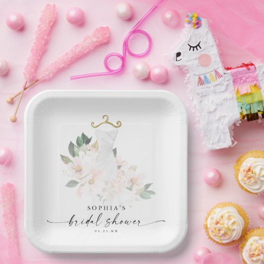 エレガント赤面フローラブライダルシャワー ペーパープレート (パーティー)