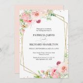 エレガント赤面フローラ幾何結婚周年記念 招待状 (正面/裏面)