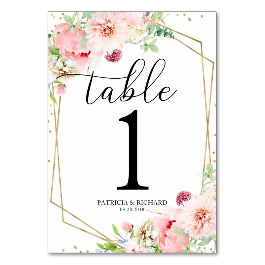 エレガント赤面フローラ幾何結婚式 テーブルナンバー (裏面)