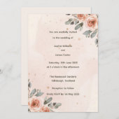 エレガント赤面フローラ水の色結婚の 招待状 (正面/裏面)