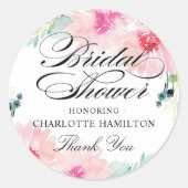 エレガント赤面フローラ水彩ブライダルシャワー ラウンドシール (正面)