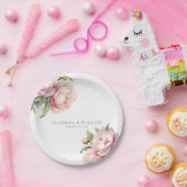 エレガント赤面フローラ炭ホワイトズモダン結婚ス ペーパープレート (パーティー)