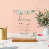 エレガント赤面フローラ結婚のウェルカムウッドブロック アクリルサイン (ウェディング)