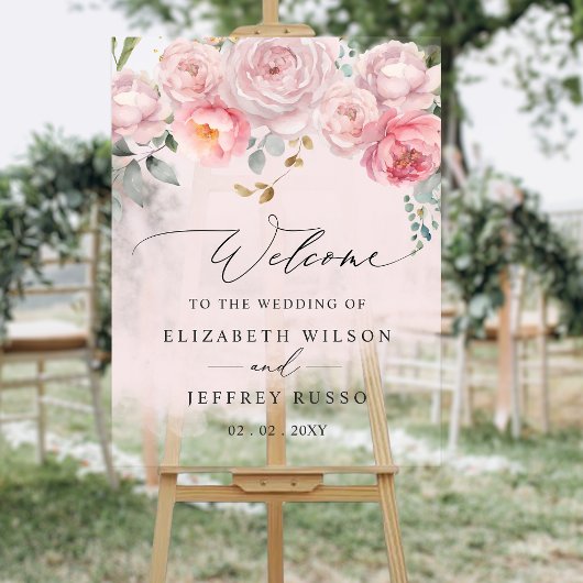 エレガント赤面フローラ結婚のウェルカムサイン アクリルサイン
