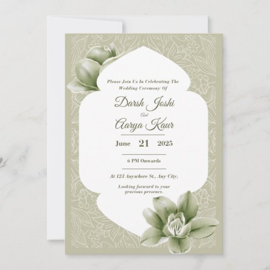 エレガント赤面フローラ結婚式招待状 招待状 (正面)