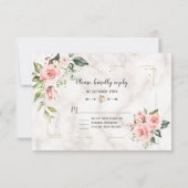 エレガント赤面フローラ金ゴールドグリッター結婚大理石 出欠カード (裏面)