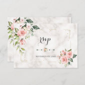 エレガント赤面フローラ金ゴールドグリッター結婚大理石 出欠カード (正面/裏面)