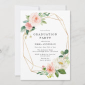 エレガント赤面フローラ金ゴールドフレーム卒業パーティー 招待状 (正面)