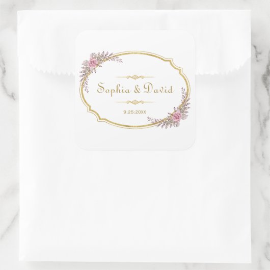 エレガント赤面フローラ金ゴールドフレ結婚ーム スクエアシール (バッグ)