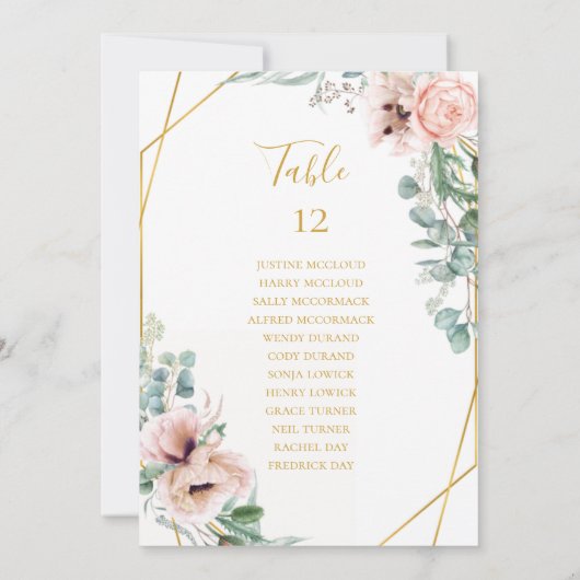 エレガント赤面フローラ |テーブル番号シーティンググラフ (裏面)