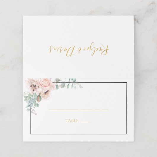 エレガント赤面フローラ |黒いフレームを折り曲げ プレイスカード (外部開封)