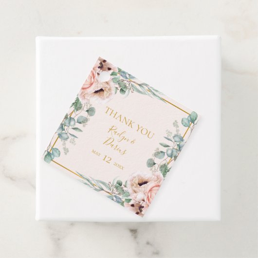 エレガント赤面フローラ | Pastel Thank Youメッセージカード フェイバータグ (インサイチュ)