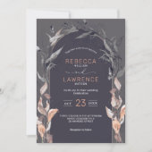 エレガント赤面ブラックフローラ結婚式招待状 招待状 (正面)