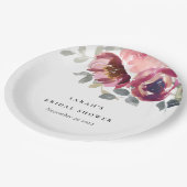 エレガント赤面ブルゴーニュバラフローラブライダルシャワー ペーパープレート (アングル)