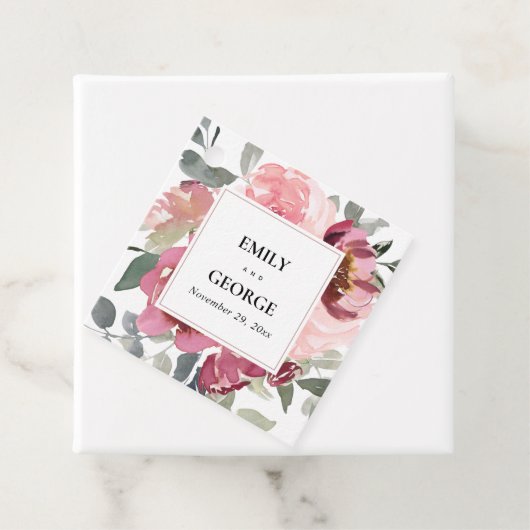 エレガント赤面ブルゴーニュ水彩フローラ結婚ズ フェイバータグ (インサイチュ)