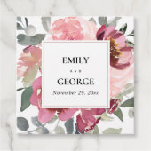 エレガント赤面ブルゴーニュ水彩フローラ結婚ズ フェイバータグ (正面)