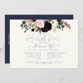 エレガント赤面ブルゴーニュ花リハーサルディナー 招待状 (正面/裏面)