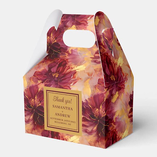 エレガント赤面ブルゴーニュ金ゴールドボホ結婚式の引き出物ボックス フェイバーボックス