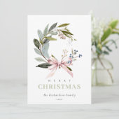 エレガント赤面ブルーグリーンウィンタークリスマスリース シーズンカード (スタンド正面)