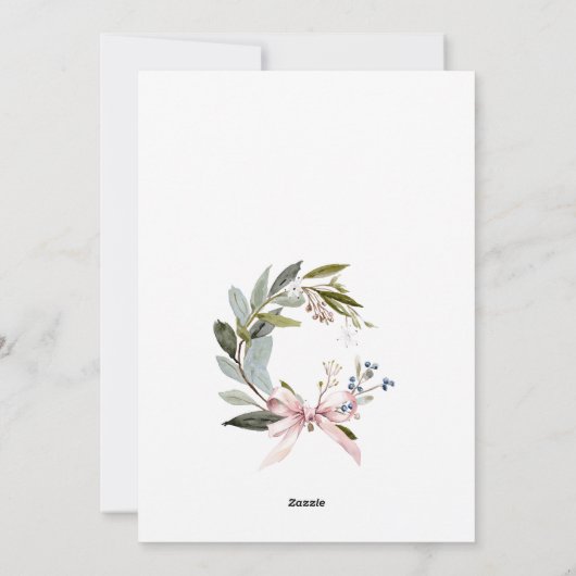 エレガント赤面ブルーグリーンウィンタークリスマスリース シーズンカード (裏面)