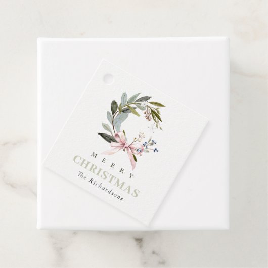 エレガント赤面ブルーグリーンウィンタークリスマスリース フェイバータグ (インサイチュ)