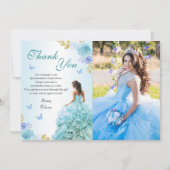 エレガント赤面ブルーフローラキンセアニラ誕生日 サンキューカード (正面)