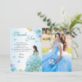 エレガント赤面ブルーフローラキンセアニラ誕生日 サンキューカード (スタンド正面)