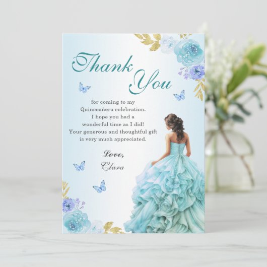 エレガント赤面ブルーフローラキンセアニラ誕生日 サンキューカード (スタンド正面)