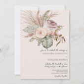 エレガント赤面ボヘミアン結婚ブーケ 招待状 (正面)