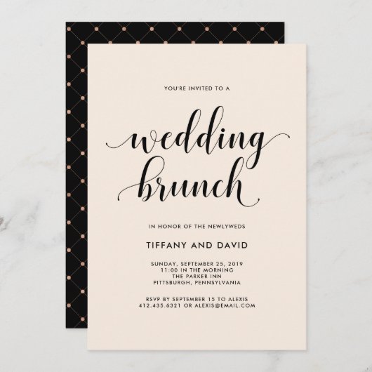 エレガント赤面ポス結婚ブランチ招待状 招待状 (正面/裏面)