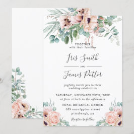 エレガント赤面ポピーバラフローラグリーンリー結婚ズ 招待状