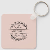 エレガント赤面モダンピンクファミリーフォトコラージュ キーホルダー (裏面)