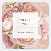 エレガント赤面モダンピンクローズ&ピーニーサンキューサンキュー スクエアシール (正面)