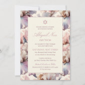 エレガント赤面モダンフローラバルミツワー 招待状 (正面)