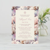 エレガント赤面モダンフローラバルミツワー 招待状 (スタンド正面)