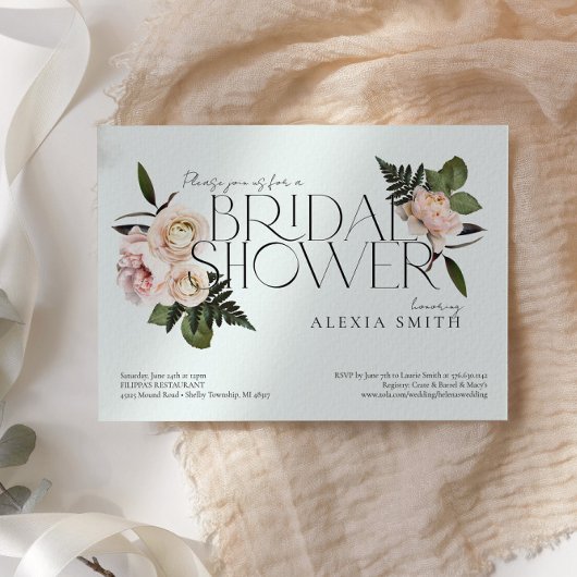 エレガント赤面モダンフローラブライダルシャワー 招待状