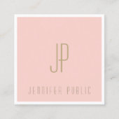 エレガント赤面モノグラムのピンク金ゴールド文字 スクエア名刺 (正面)