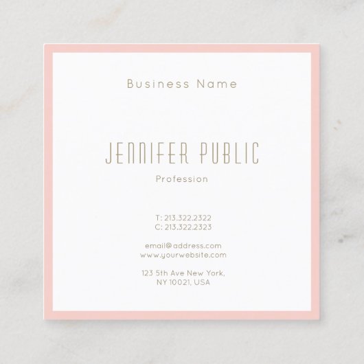エレガント赤面モノグラムのピンク金ゴールド文字 スクエア名刺 (裏面)