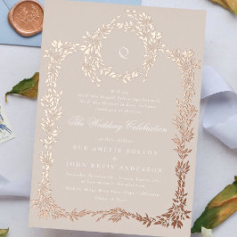 エレガント赤面モノグラムバラ金ゴールドク結婚ストス 箔招待状