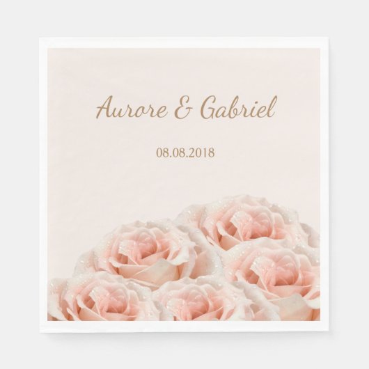 エレガント赤面ローズ・ブーケ・シャンパン金ゴールド結婚ズ スタンダードランチョンナプキン (正面)