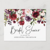 エレガント赤面ワインフローラブライダルシャワー招待 インビテーションポストカード (正面)