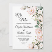 エレガント赤面優しいバラ結婚の花 招待状 (正面)