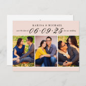 エレガント赤面写真コラージュ結婚式の日付を保存 案内ポストカード (正面/裏面)