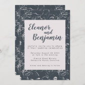 エレガント赤面及びグレー植物性フローラ結婚ズ 招待状 (正面/裏面)