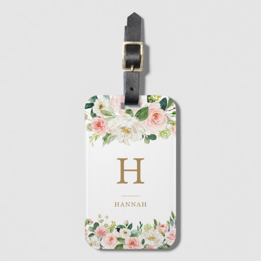 エレガント赤面水彩フローラモノグラム ラゲッジタグ (正面縦)