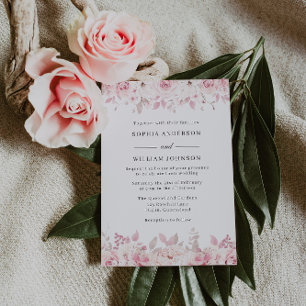 エレガント赤面水彩フローラ結婚バラ 招待状