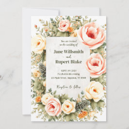 エレガント赤面水彩フローラ結婚式招待状 招待状