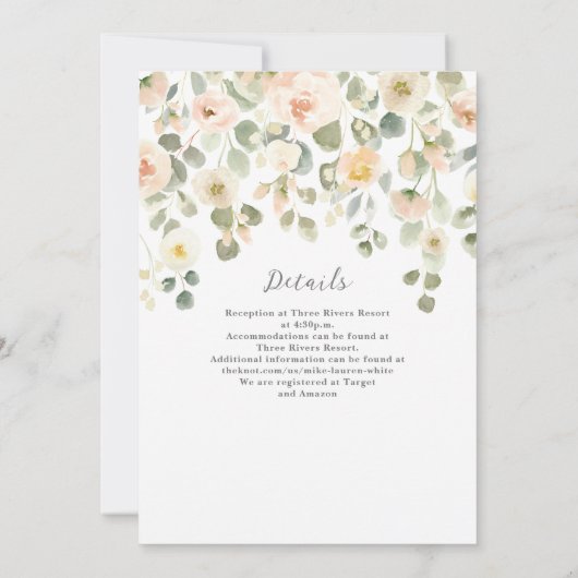 エレガント赤面水彩フローラ結婚式招待状 招待状 (裏面)