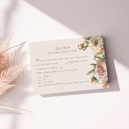 エレガント赤面水彩牡丹RSVPカード サンキューカード